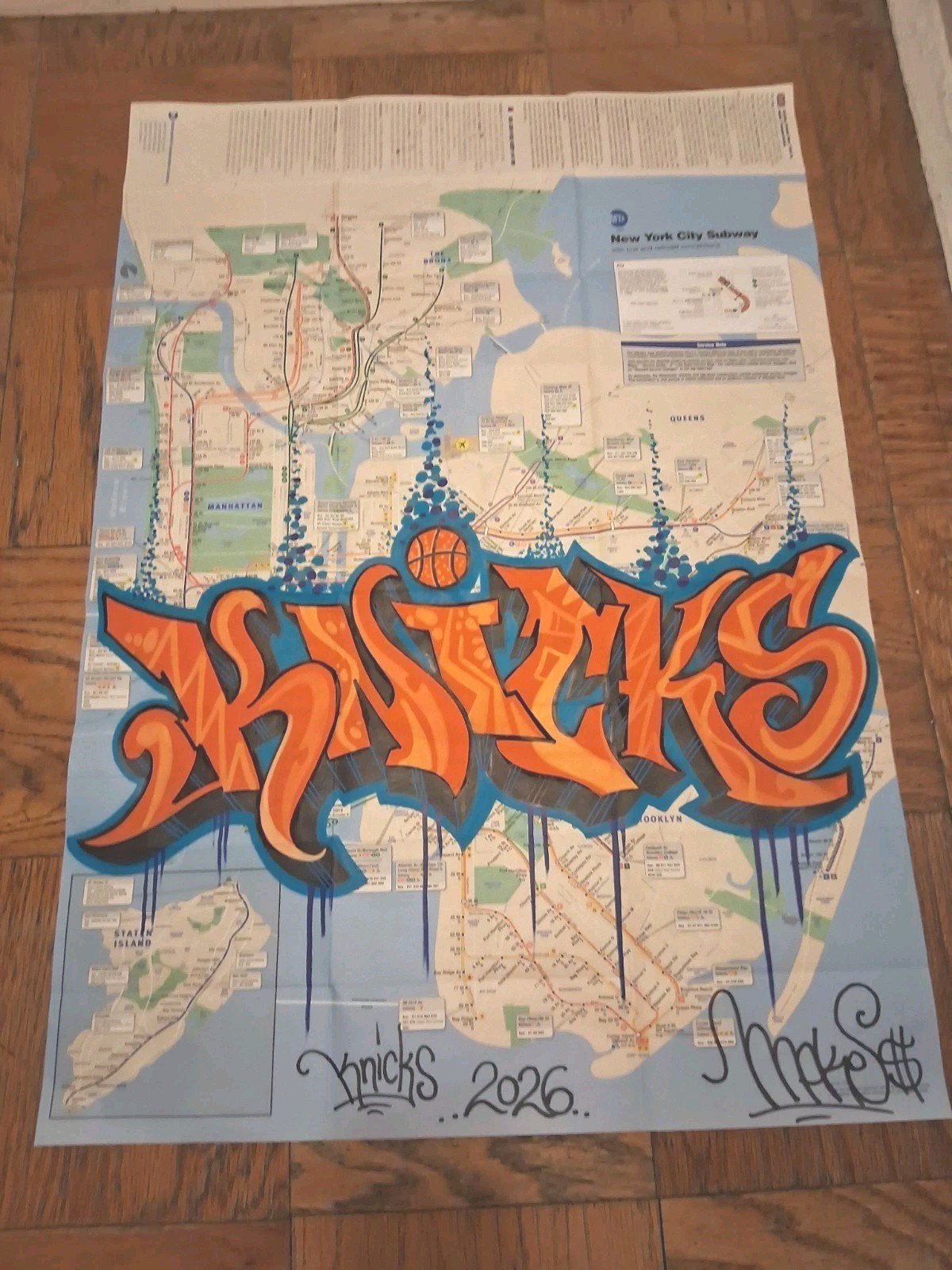New York Knicks Painting 2026 Champions On NYC Subway Map – Original Graffiti