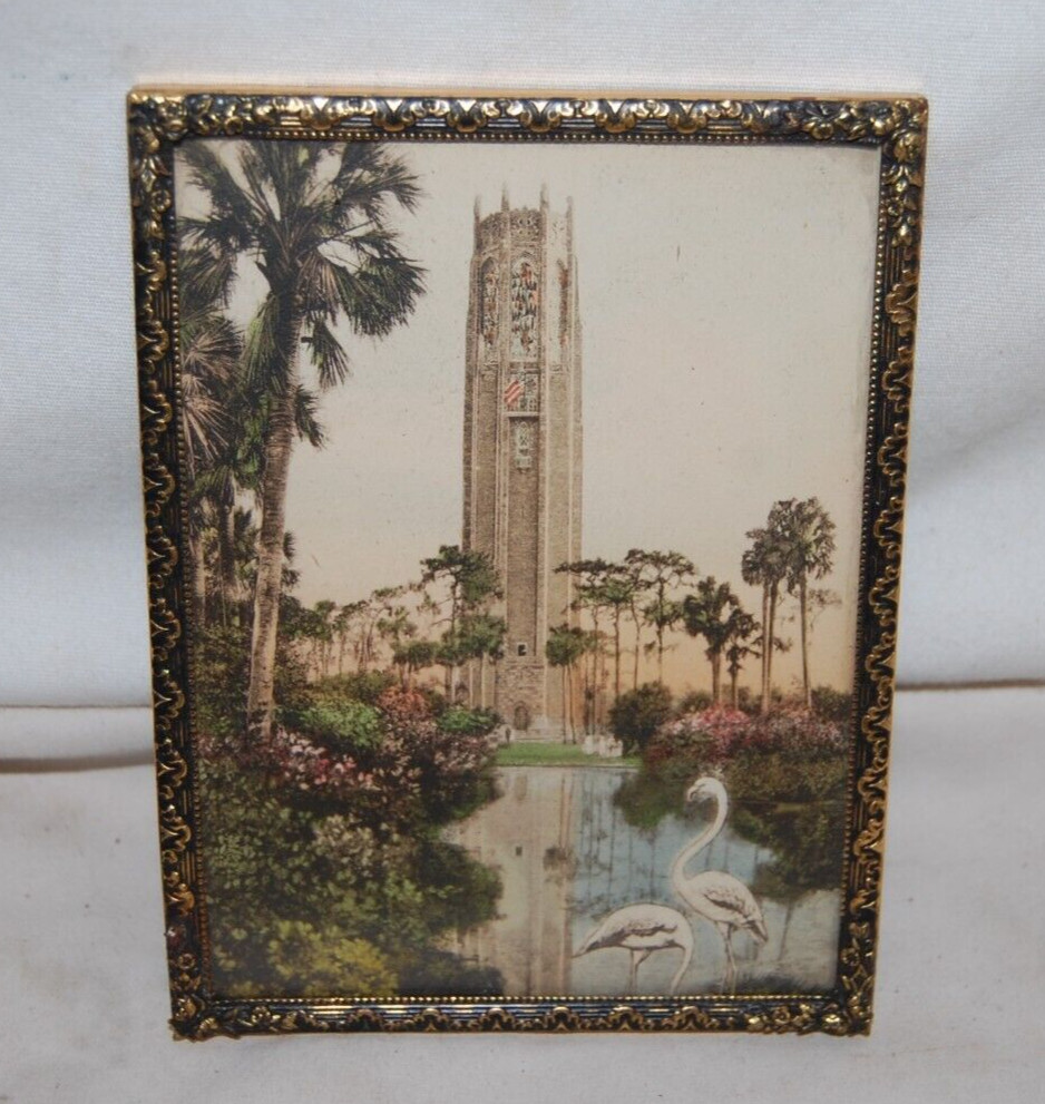 Hand Painted Watercolor Brass Framed Easel Singing Tower Gardens in Florida