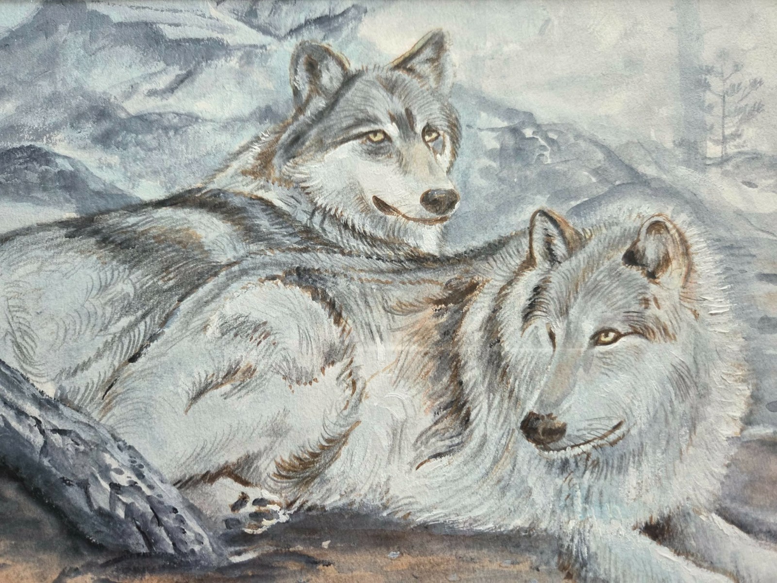 Paul Van de Pol Original Acrylic «Couple of Wolves on Alert» 11″x16″