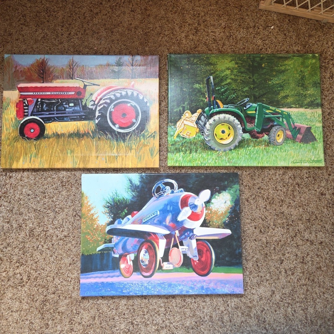 Christopher Peterson Art Set 3 Canvas Prints Tractor Plane Farm Nursery Décor…