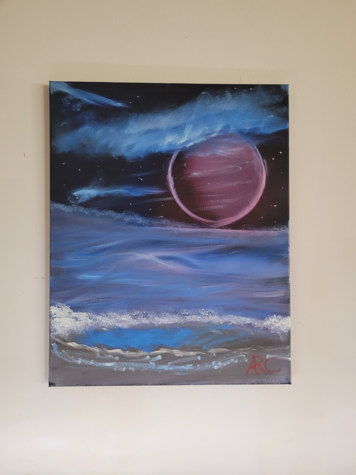 16X20 STRETCHED CANVAS OIL BASED » DARK SIDE OF THE MOON»Signed by artist.