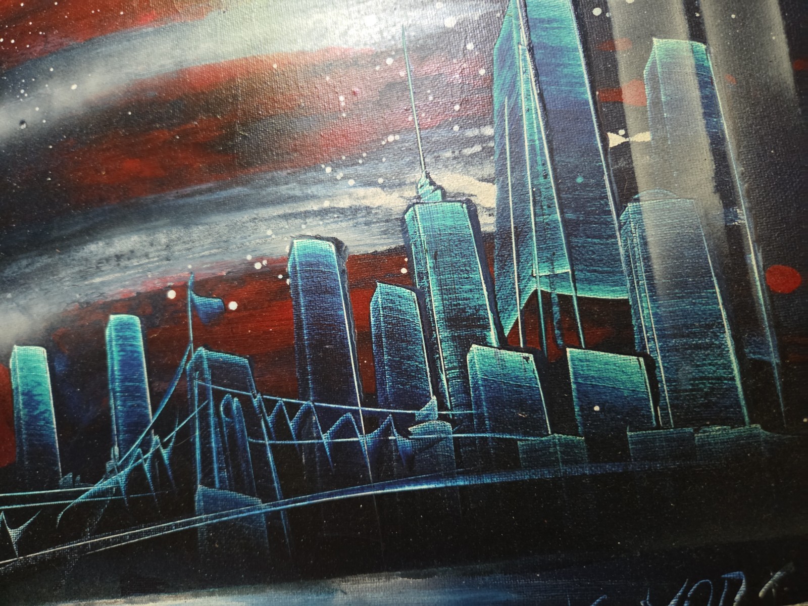 NYC Spray Paint Art – Patriotic New York City Scene – 16″x20″ Painting