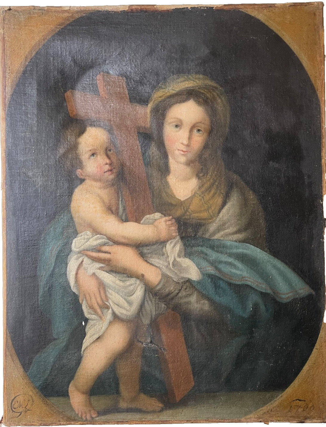 17th Century French Old Master Signed – Virgin and Child – Antique Oil Painting