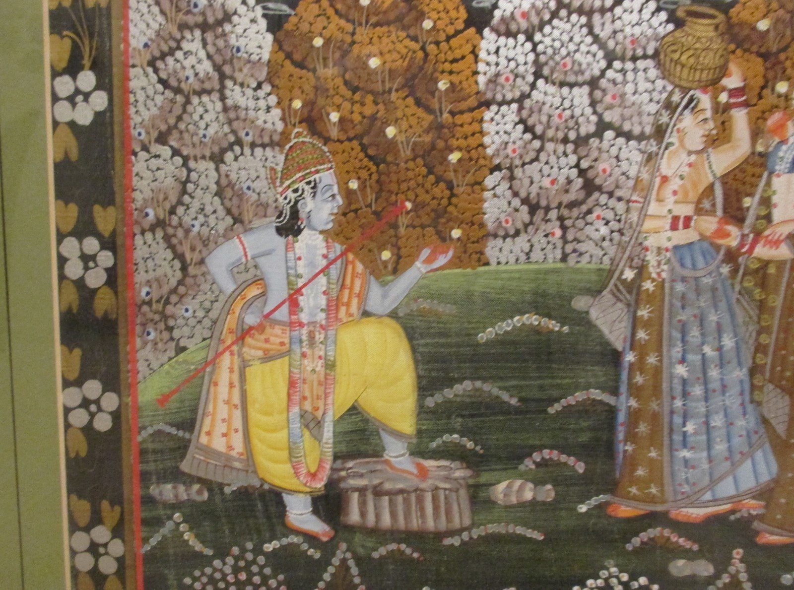 * Pair Vintage Indian Folk Art Lord Radha Krishna & Women Framed Paintings India