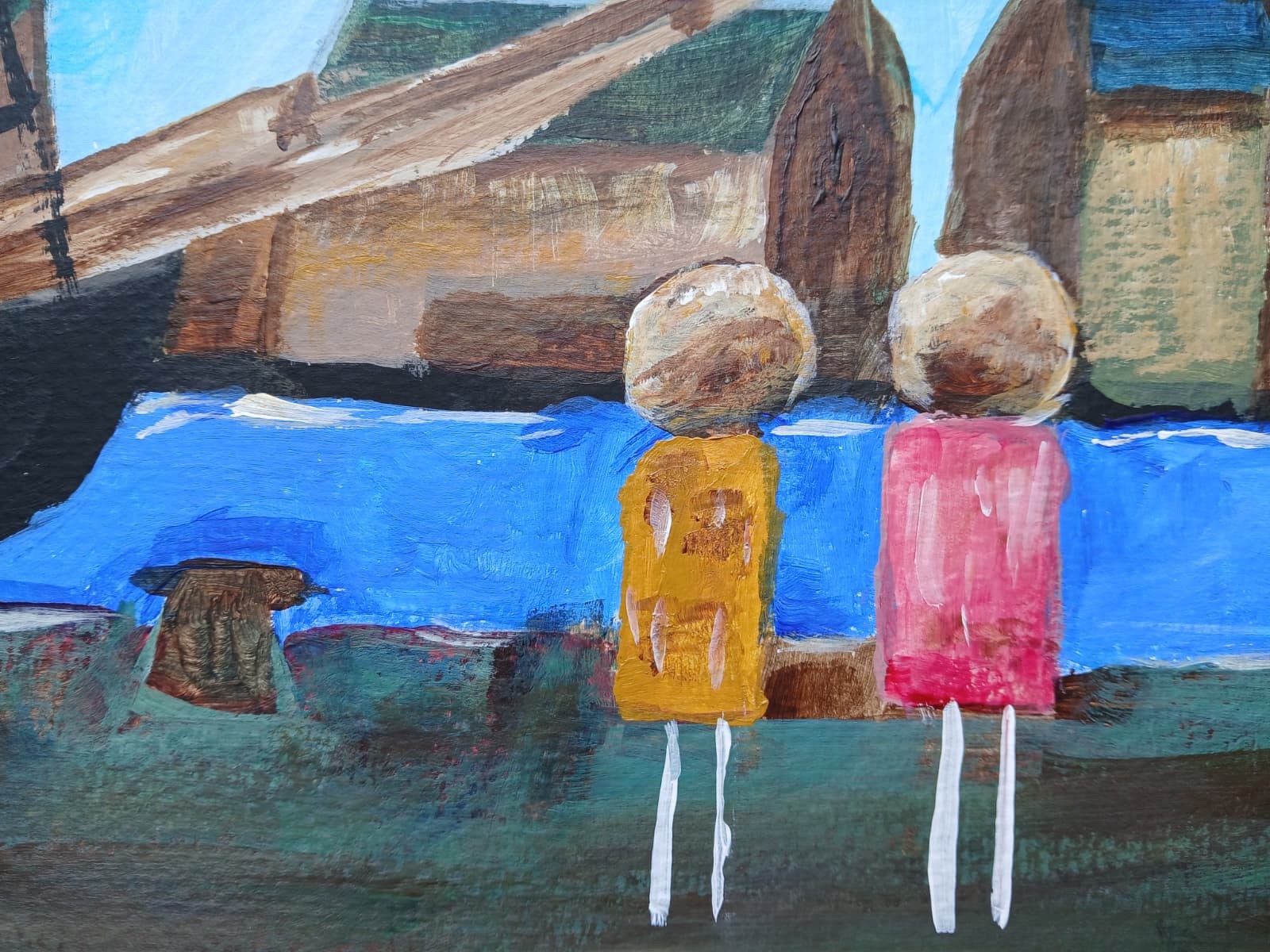 Impressionism Seaport Landing 11X14 Handmade Signed Colorful Art Painting