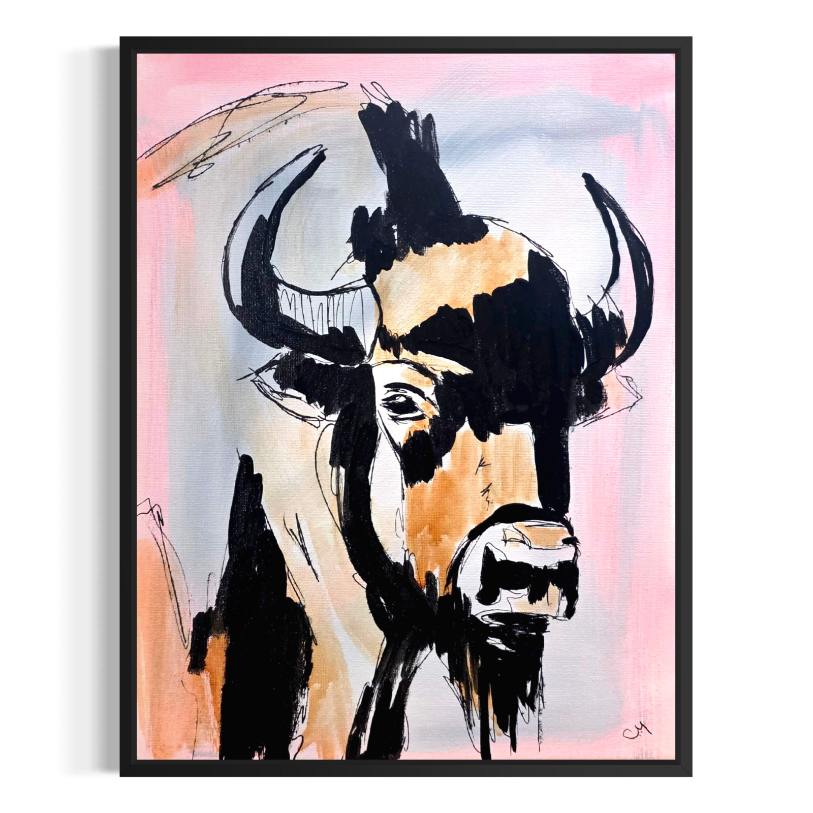 Original Hand Painted 11×14 Minimalist Bison Signed Acrylic Canvas Wall Decor
