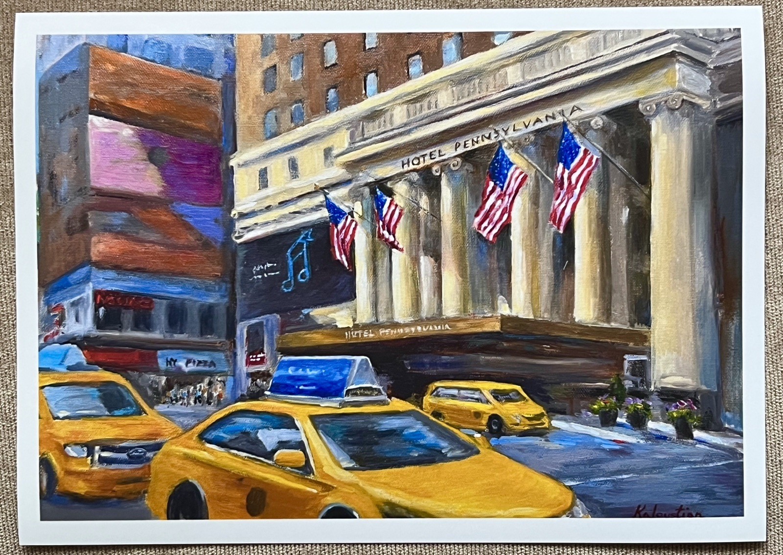 New York City Flags Hotel Pennsylvania Taxi USA Giclee Print NYC Kaloustian Art