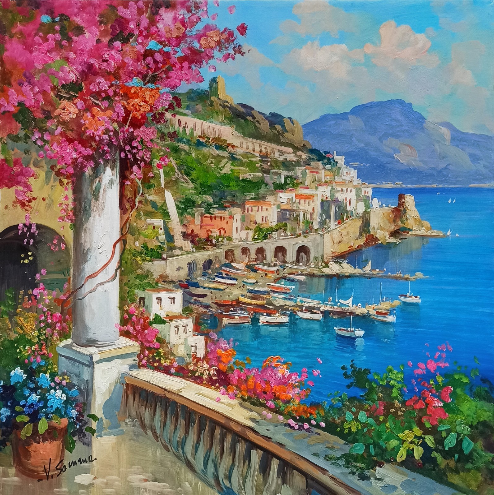AMALFI PAINTING ITALY SUMMER DAY ORIGINAL ITALIAN ART by SOMMA gemälde malerei