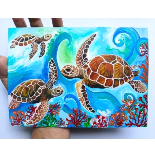 Original See Turtles Animals Nature Medium Art Hand Painting Acrylic NEW OOAK