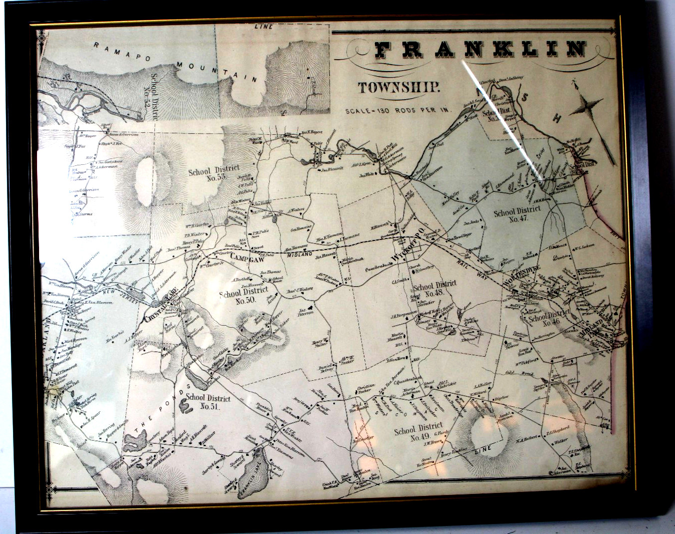 Rare 1876 A.H. Walkers «Atlas of Bergen Cty, Franklin Township, New Jersey