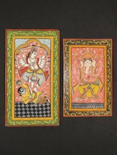 Pattachitra indian Orissa painting Ganesha Shiva India Natural Set 2 Pair