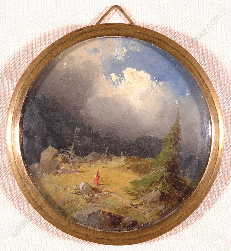 Josef Brunner (1826-1893) «Alpine Landscape», Oil on Tin Miniature, 1856 (m)