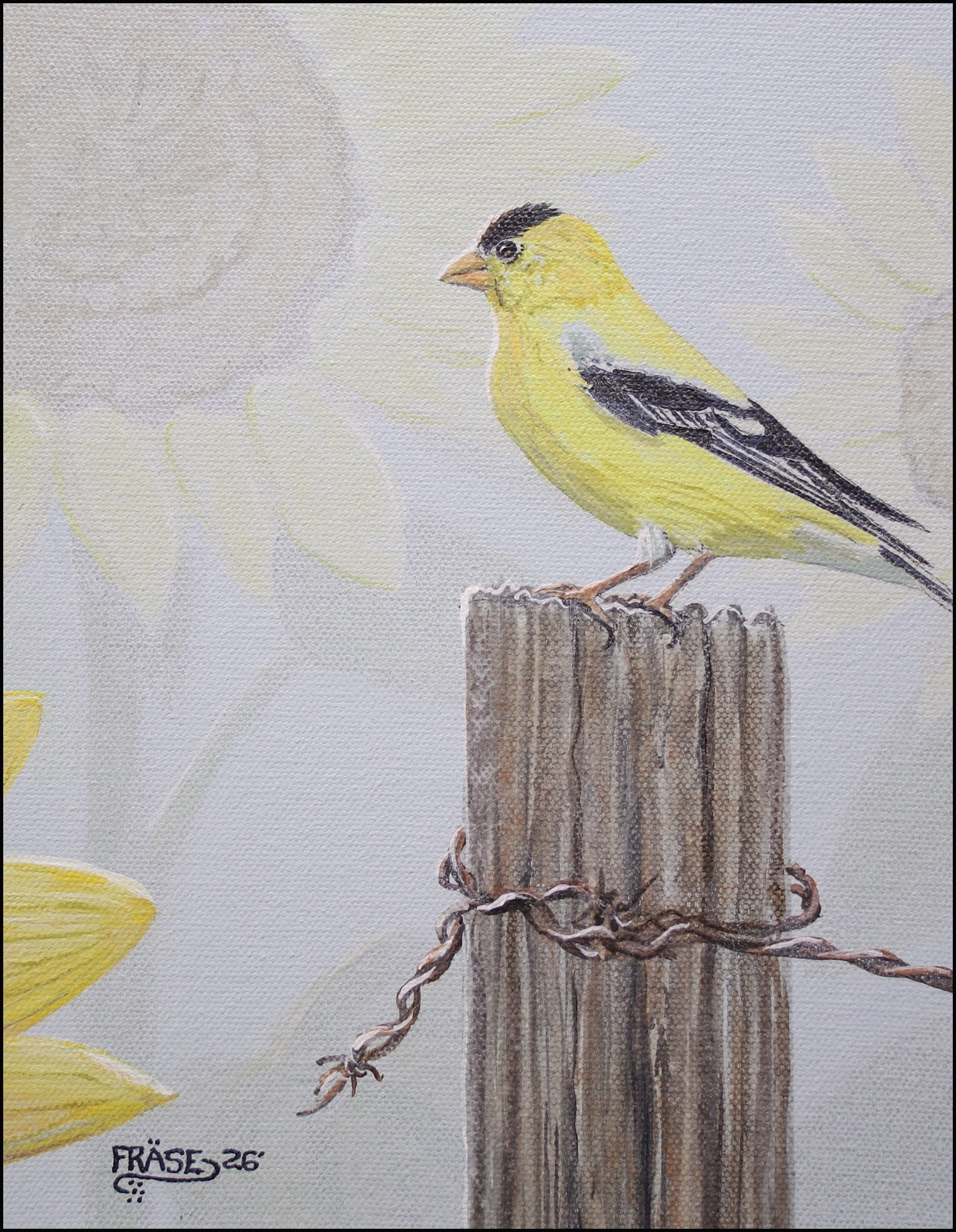 FRASE ORIGINAL PAINTING GOLDFINCH SUNFLOWERS BIRD WILDLIFE ART DUCK STAMP ARTIST