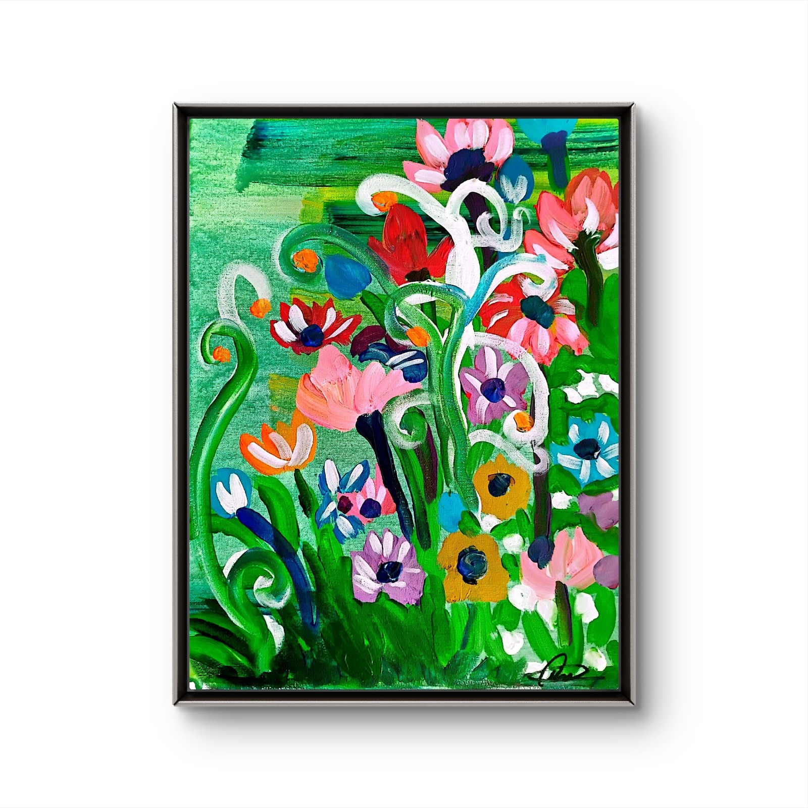Original art 12x16Flower Garden Figurative Abstract Expressionist Art Painting