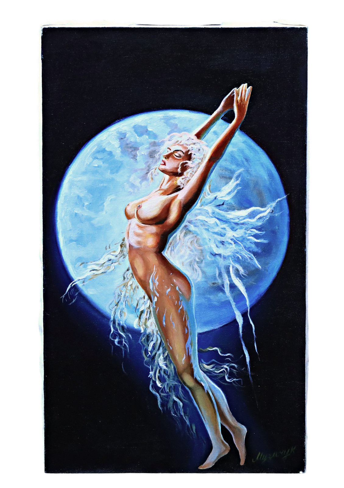 Akt Frau Vollmond Oil Painting on Canvas Signed Original OOAK (Unframed)