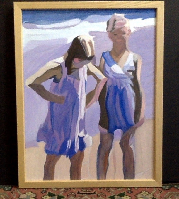 Abstract Figures Girls on the Beach Original Acrylic Painting Framed