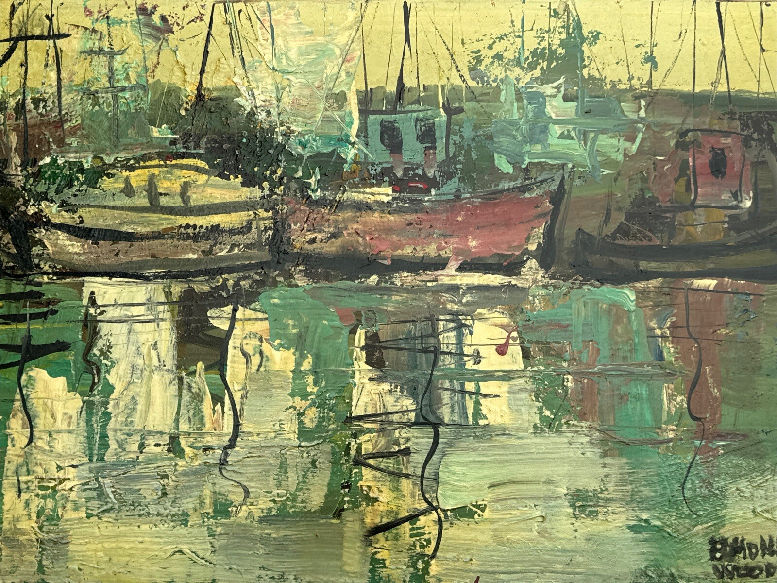EDMOND WOODS PAINTING COASTAL SHELTER ISLAND SAN DIEGO LISTED CALIFORNIA ARTIST