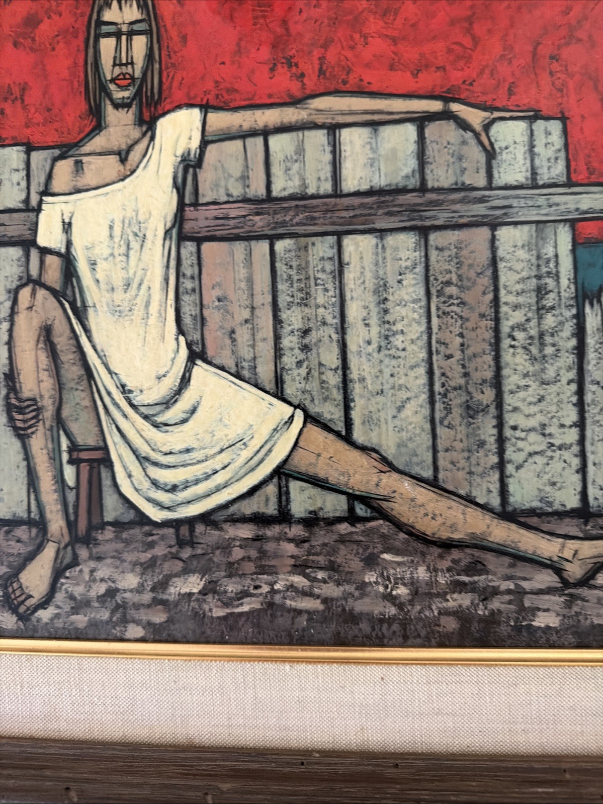 Philip Perkins Original Art Work (1907-1970) Women w Laundry 1962 Oil on Board