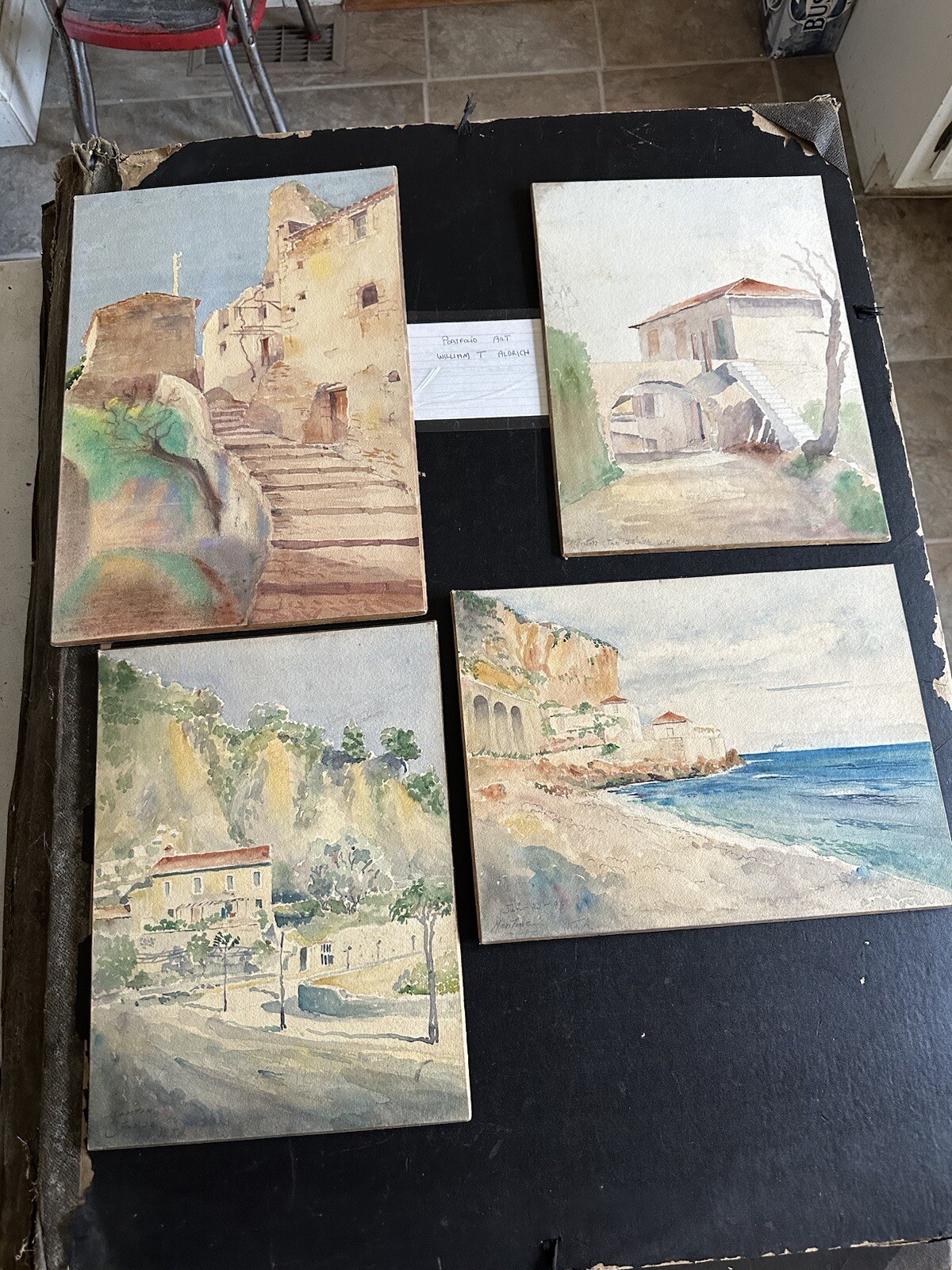 4 Antique 1906 Era Watercolor Paintings Mentone France by William T Aldrich