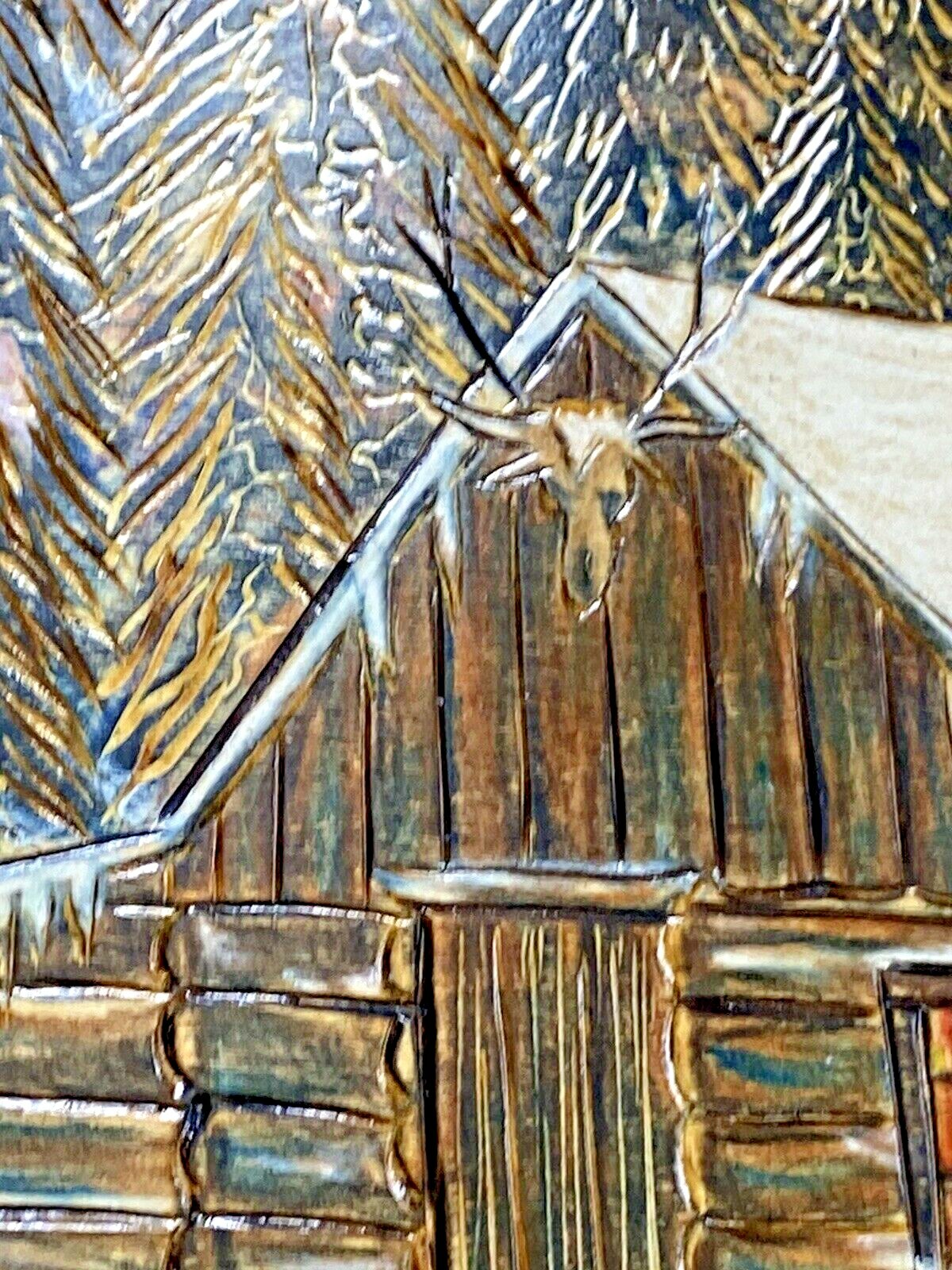Pyrography Landscape Wood Burning Hand Made Folk Art 16 1/2″ x 12 1/2″