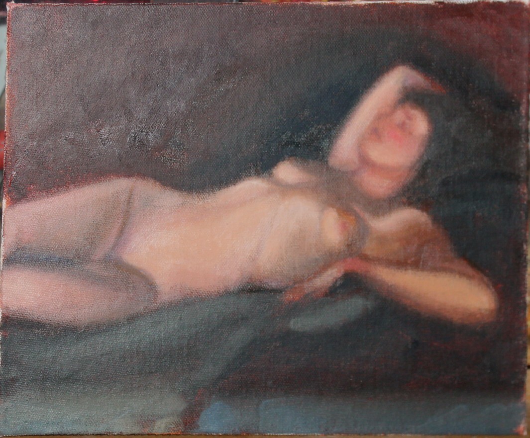 Female Reclining Nude Oil Painting, 8″x10″ Signed and dated 