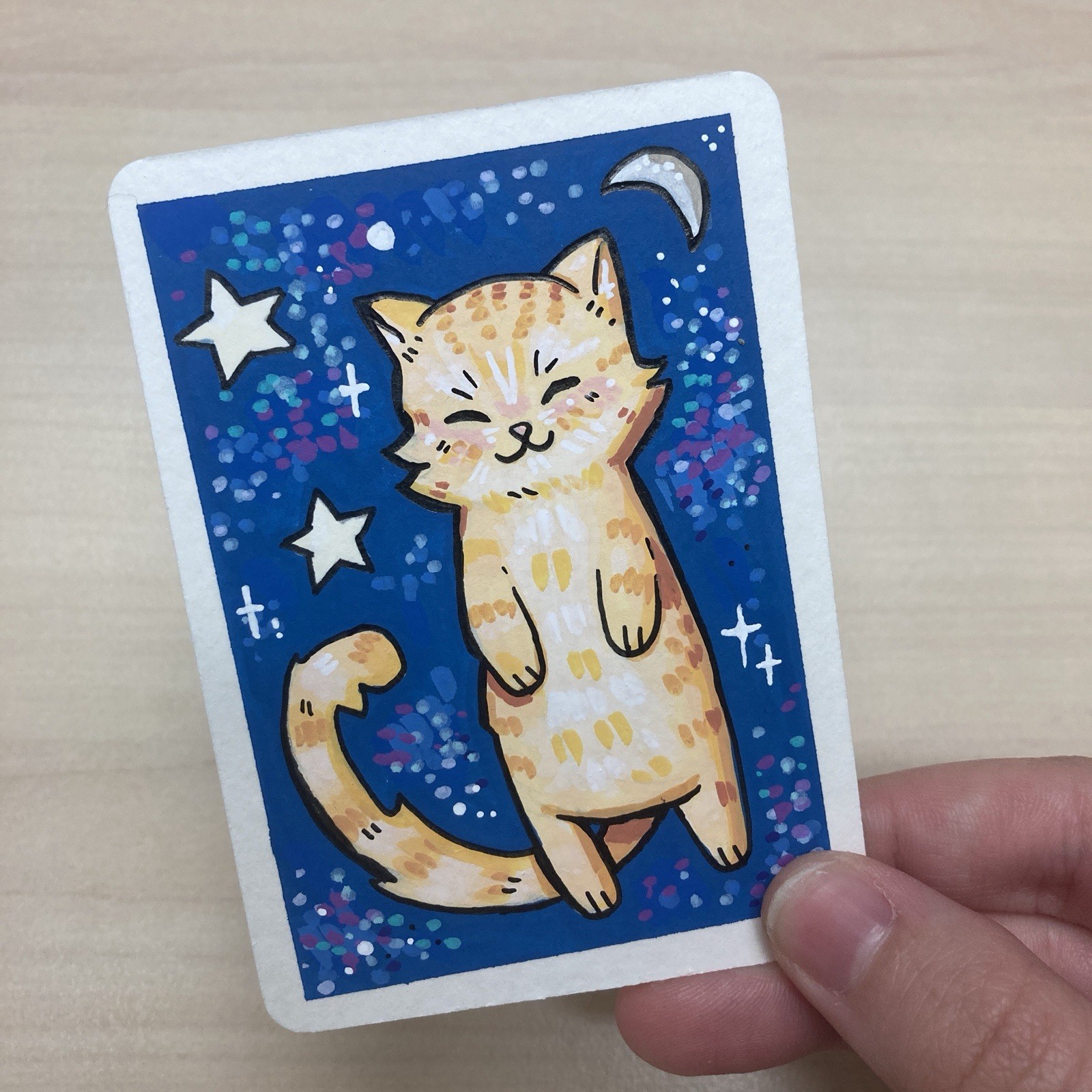 ACEO Original painting- Cats In Space (1/3)- Cute Acrylic Drawing