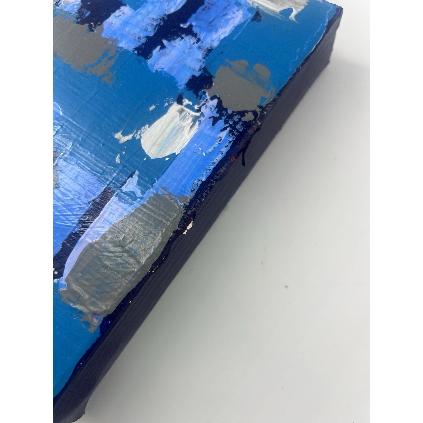 Hand-Painted Acrylic Canvas Abstract Blue Gray 7.5x8x1.5 Modern Artwork Art