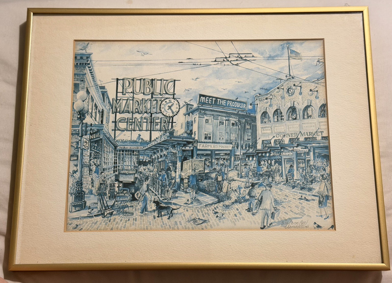 Pike Place Market Seattle Signed Limited Edition Print 1987 Framed Wall Art