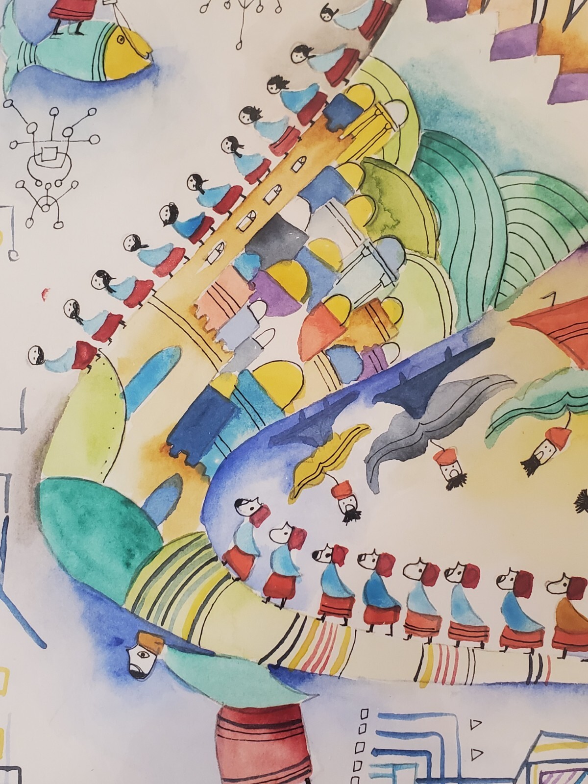 Raphael Abecassis Original Watercolor on Paper 12″ X 12″ Judaism Surrealism