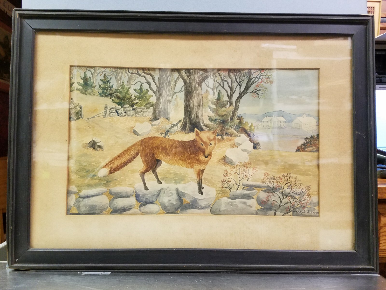 «Fox in the Manor House Field» by Wesley E. Jackson Watercolor & Ink on Paper