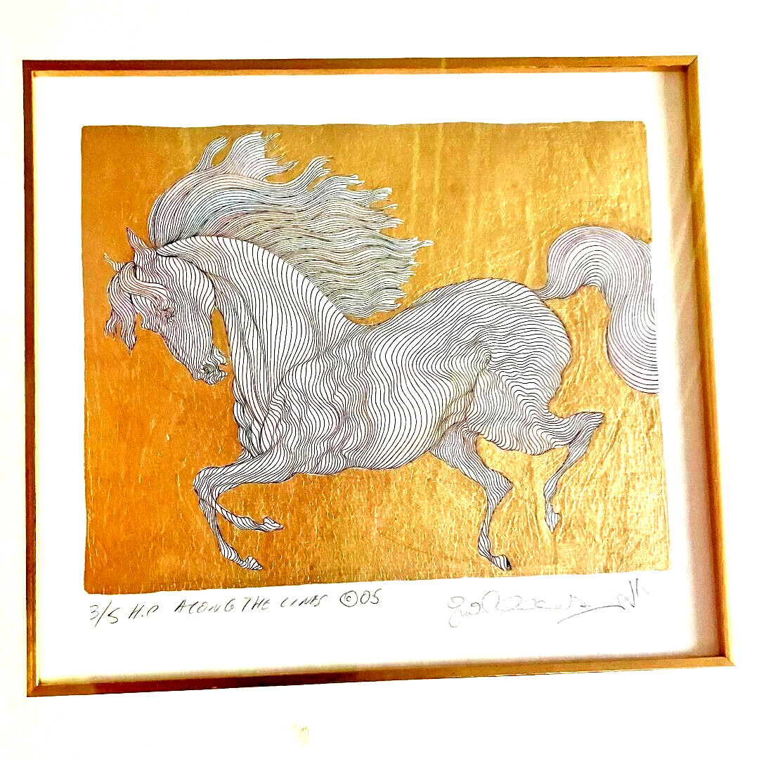 ETCHING («ALONG THE LINES») WITH GOLD LEAF AND WATERCOLOR SIGNED BY AZOULAY 3/5
