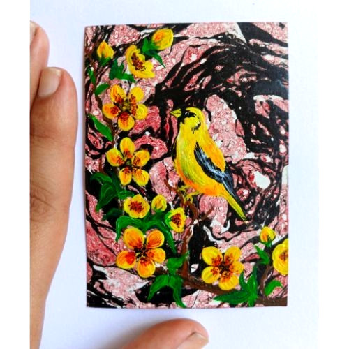 ACEO Original Bird Animals Nature Acrylic Mini Art Card Hand Painting NEW OOAK