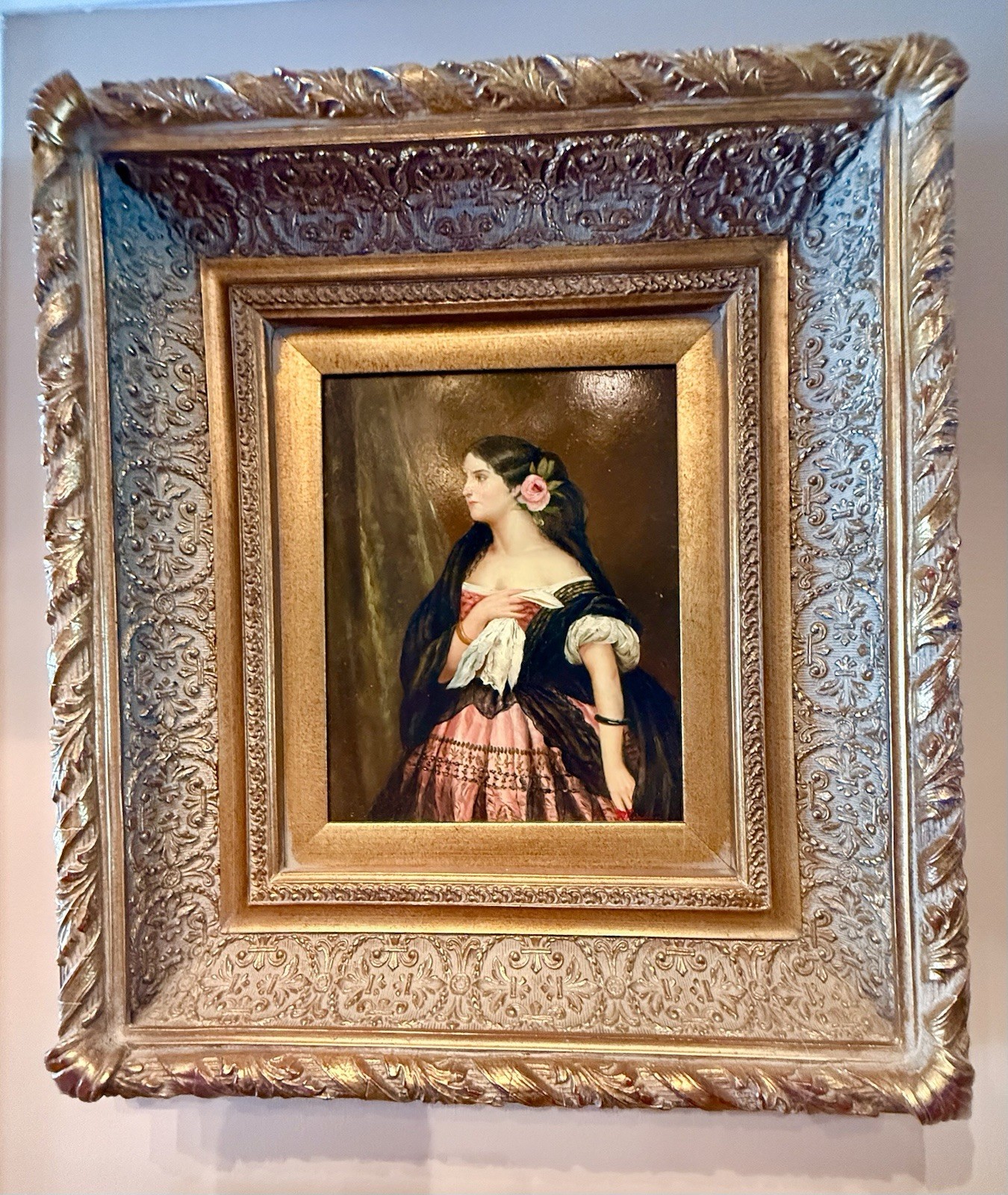 Oil Painting On BOARD 19 C. PORTRAIT YOUNG SPANISH WOMAN Gold Frame 18 X 20