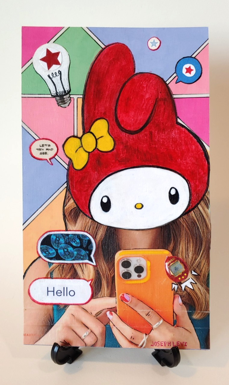 Colorful Modern Pop Art My Melody Crypto Original Mixed Media Collage on Paper