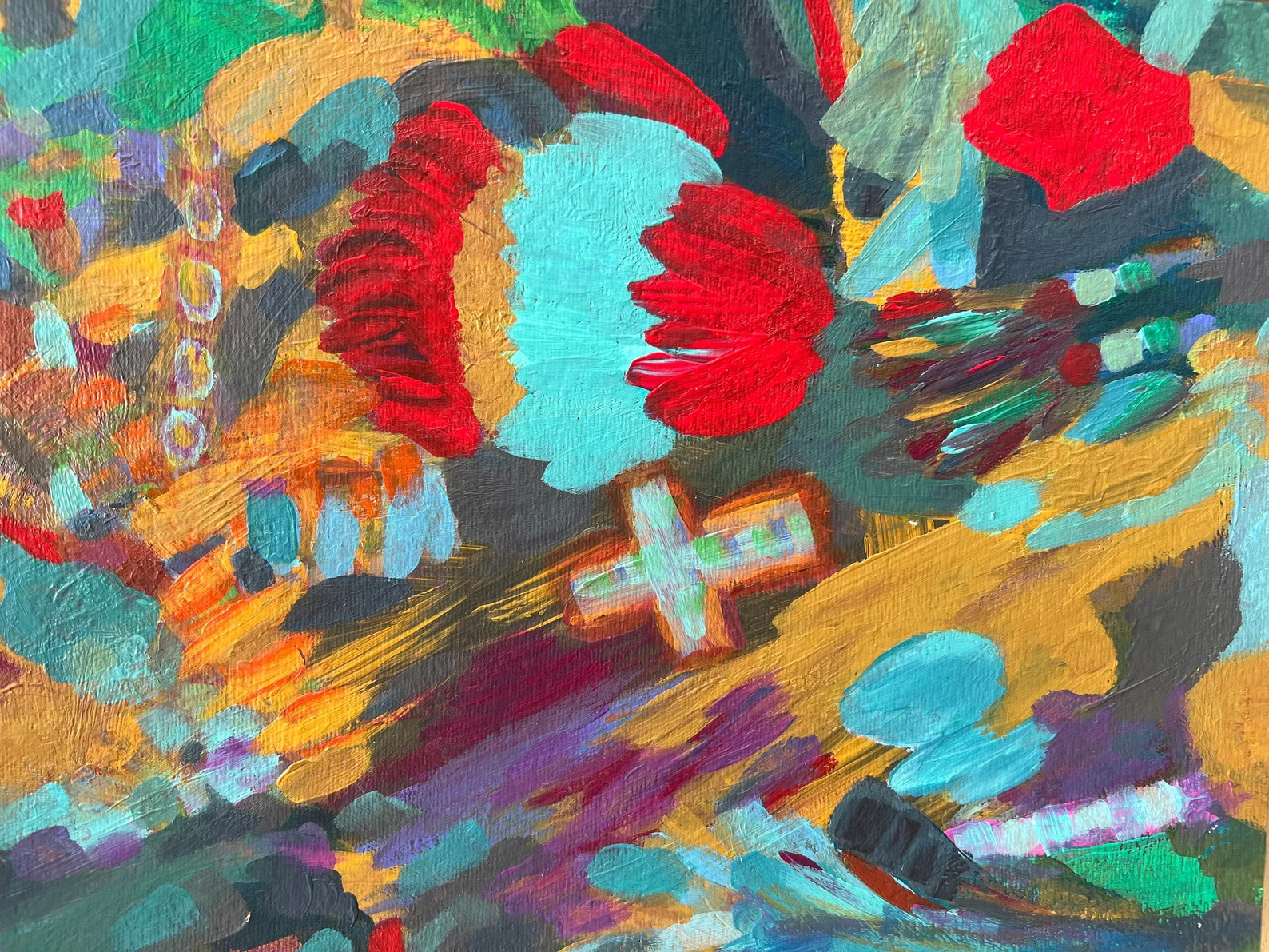 Painting Abstract Original Acrylic Art 11×14 Matted Colorful Decor Jimarieart