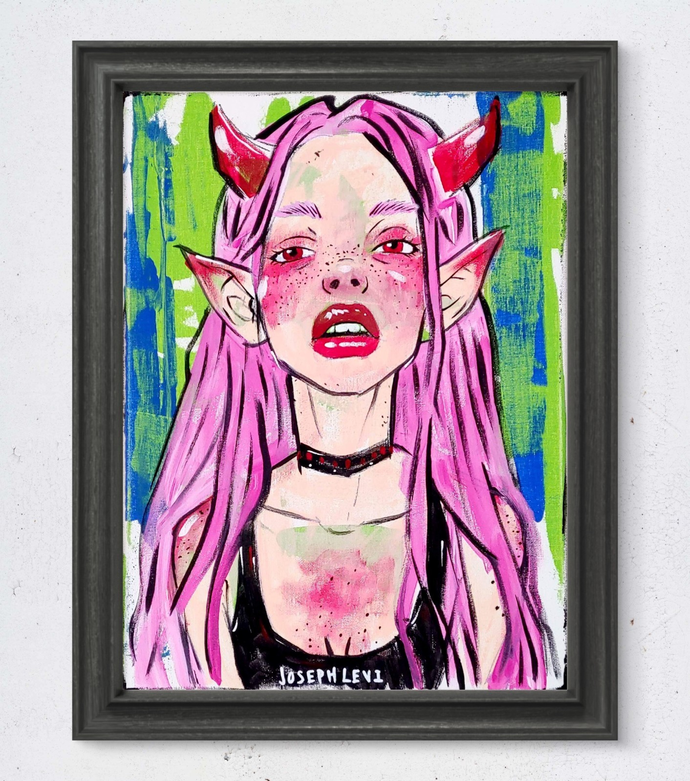 Multicolor Figurative Demon Woman 12×16 Hand Painted Wall Pop Art Acrylic Canvas
