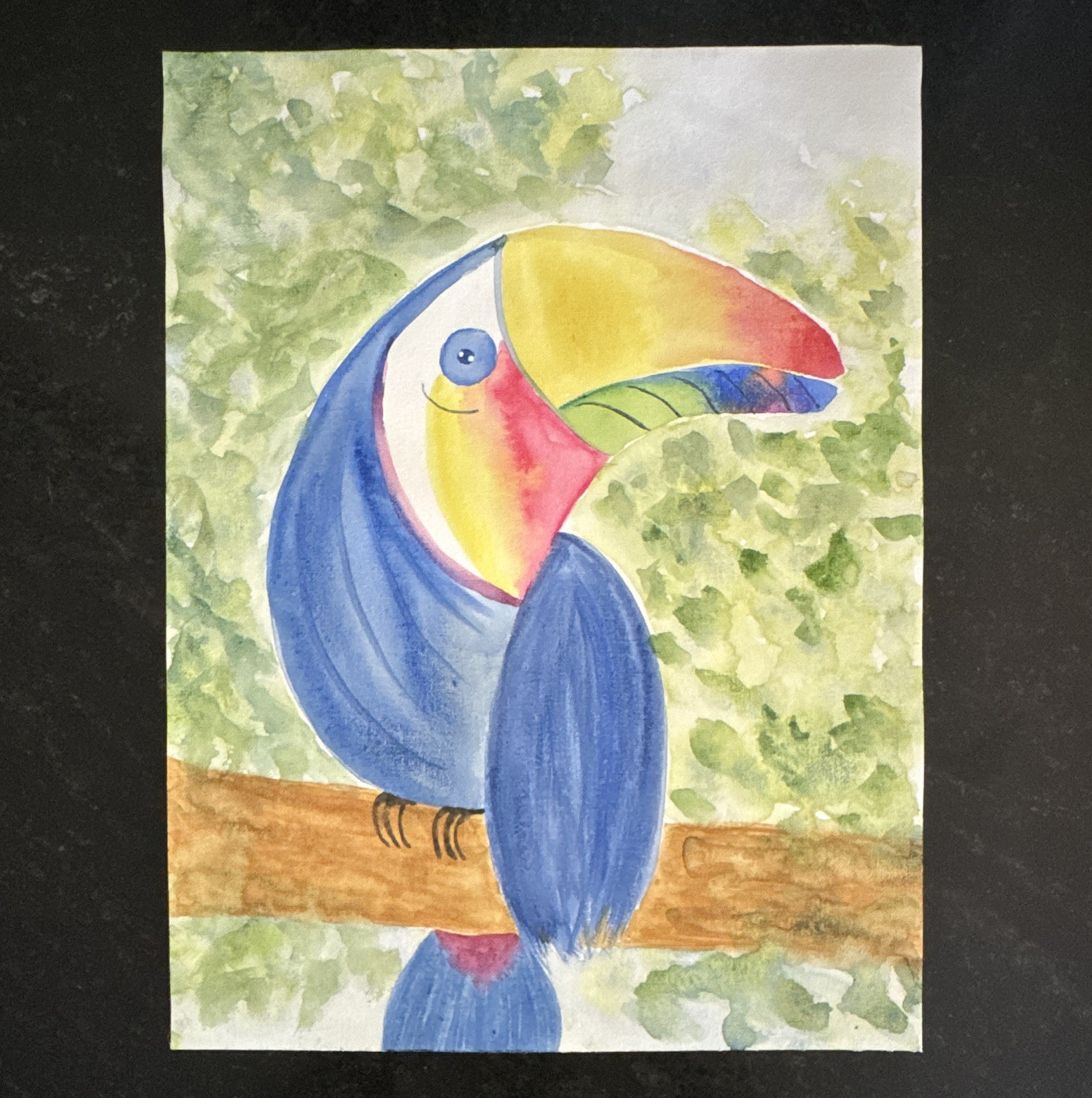 Original Watercolor Toucan Bird Painting on Canvas, Unframed Art 9×12