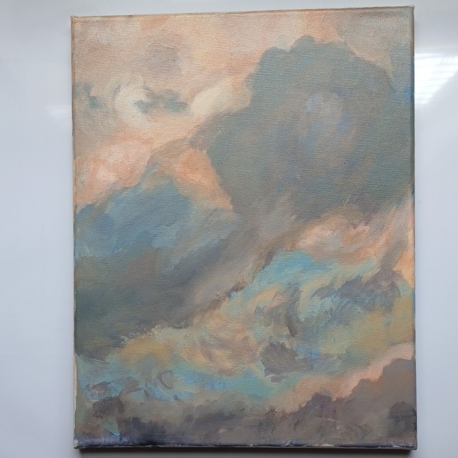 Cloudy Sky Oil Painting on Canvas, Handmade, Medium Size