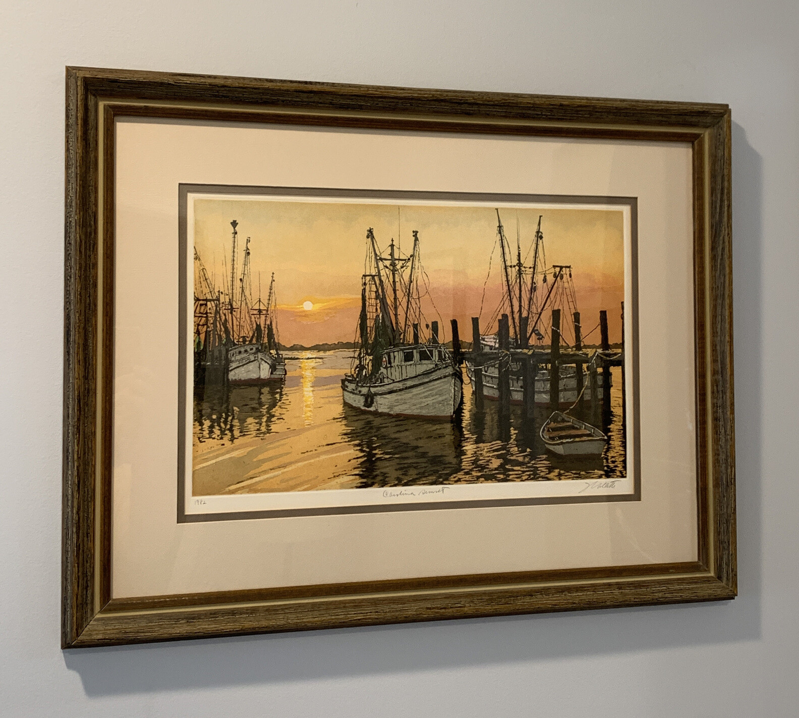 John Collette «Carolina Sunset» Framed Original Hand Colored Etching COA Signed