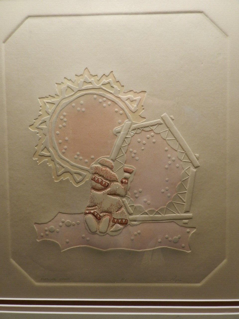 Vintage,ORIGINAL,FRAMED,EMBOSSED ART,»FLESHING SKINS»ESKIMO, 3/5,SIGNED,