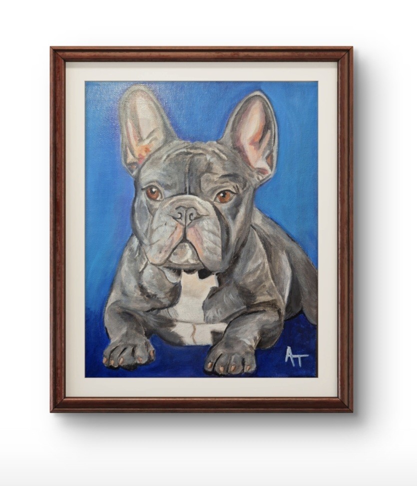 Frenchie At Rest 8×10 Scretched Canvas Painting In Acrylics
