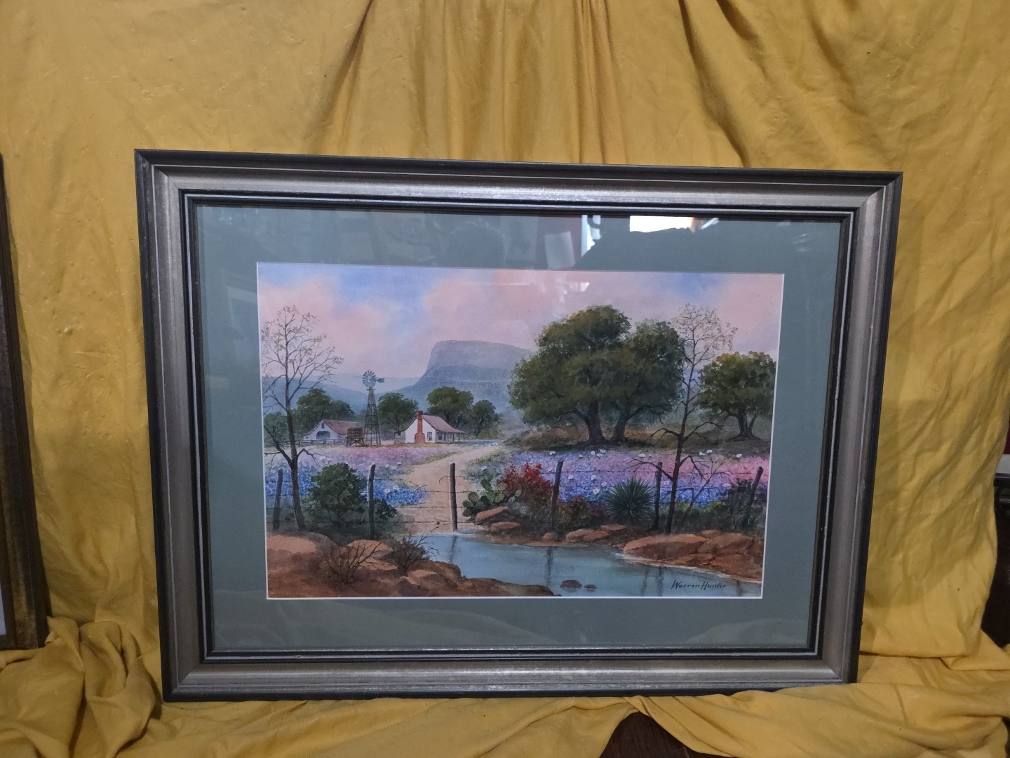 VTG ORIGINAL WARREN HUNTER WATERCOLOR~TRADITIONAL SPRING IN TEXAS~BLUEBONNETS!!