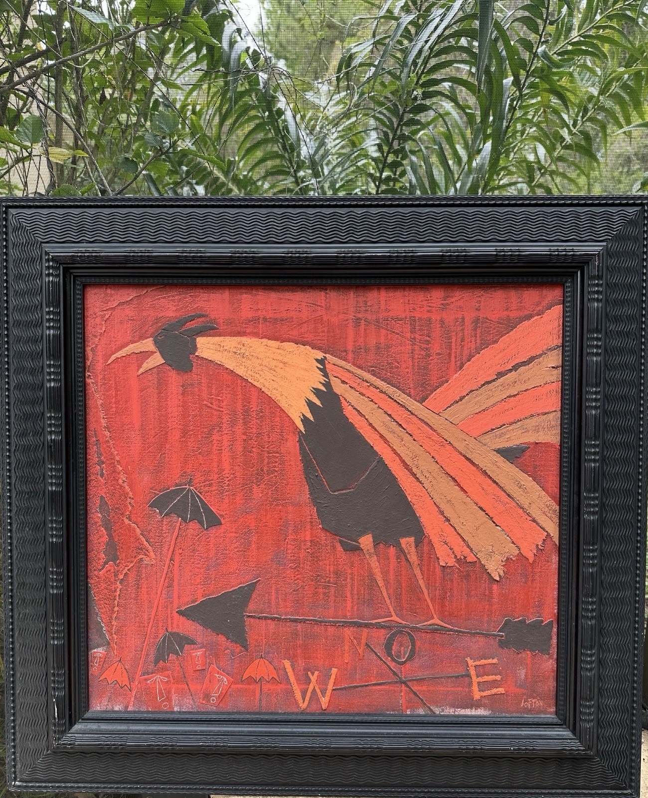 Joseph Lofton Signed Mixed Media Rooster Painting Original 32 x 30 Framed & Book