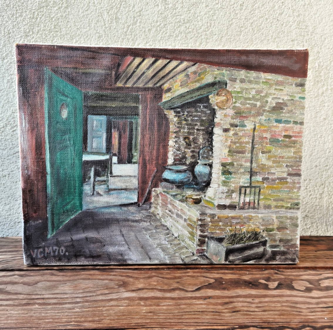Vintage Scandinavian Oil Painting, Interior Scene, 1970s
