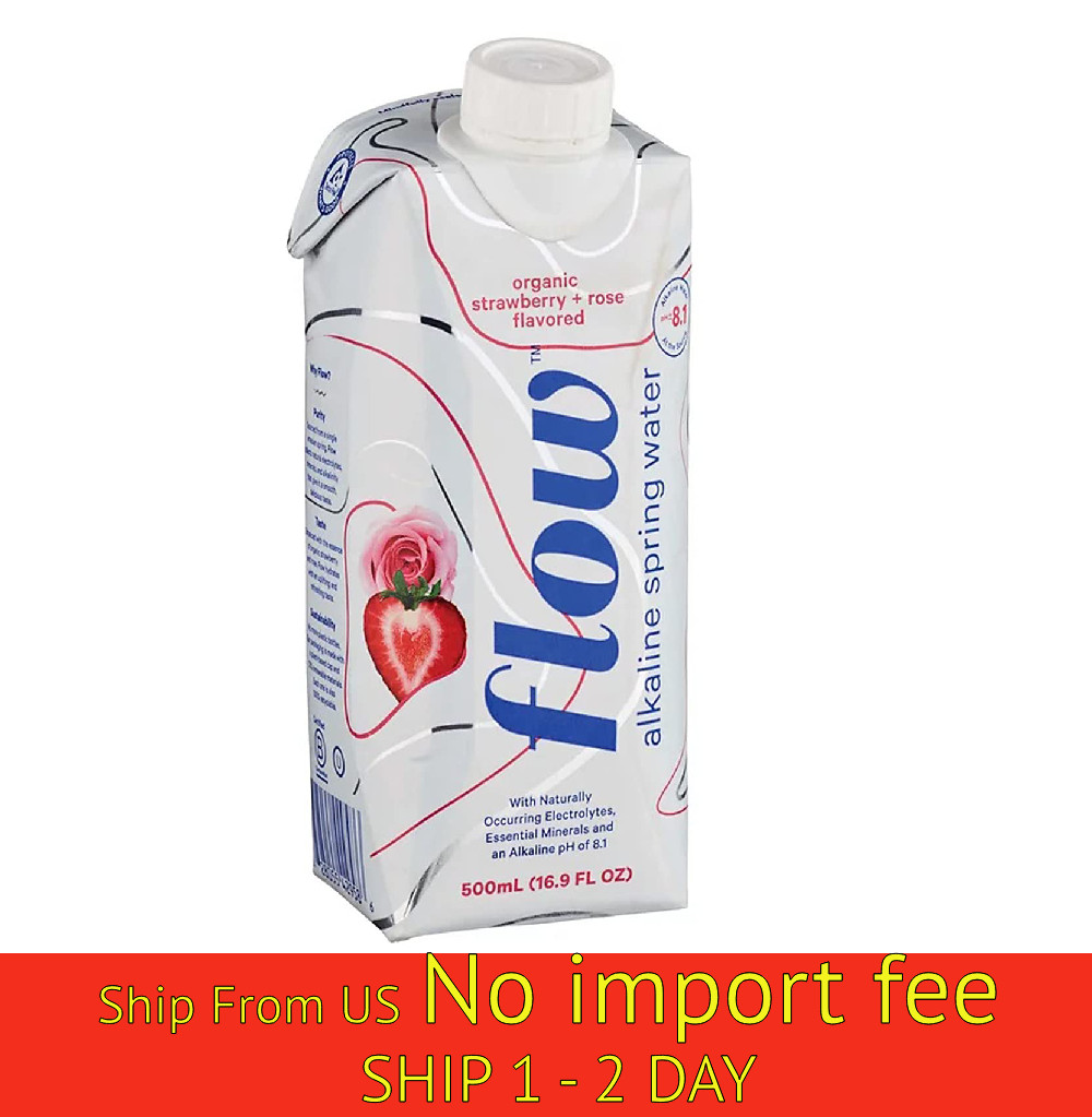 Flow Alkaline Spring Water, Organic Strawberry + Rose, 500ml (16.9 Fl Oz)