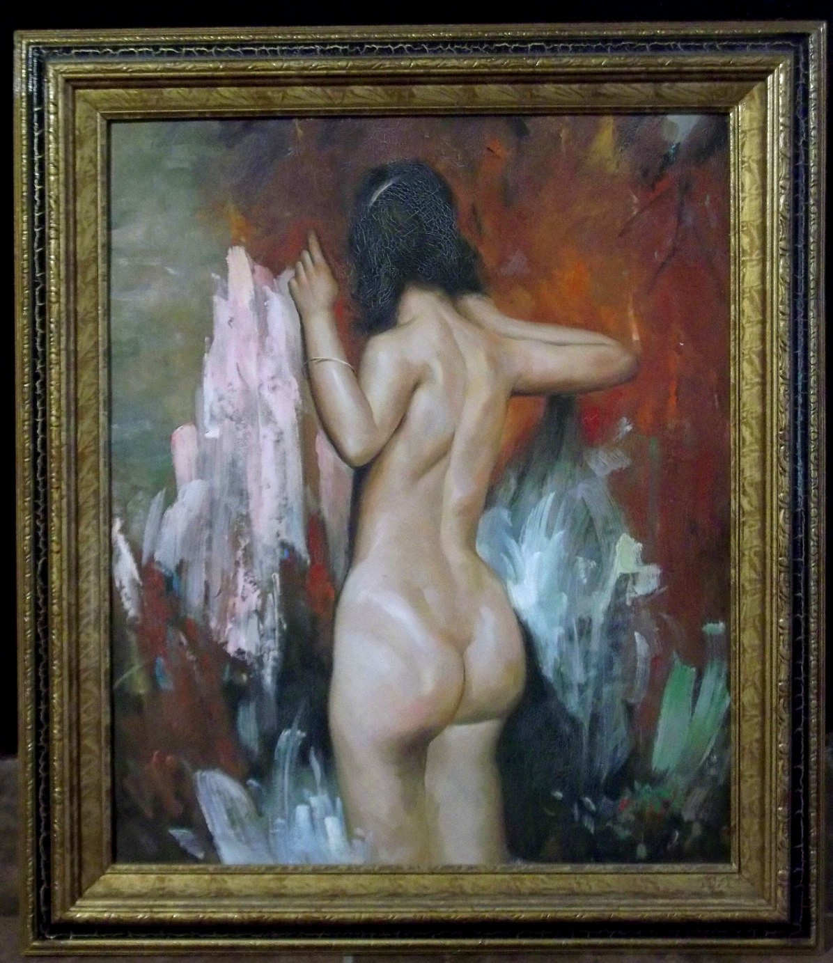 Vintage D. Appel original oil painting on Canvas Framed, Nude Woman 25 x 29