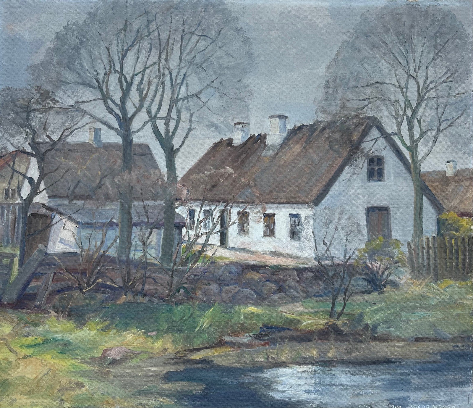 Impressionist Jacob Meyer (1895-1971) Dutch Farmyard Oil Painting 1956