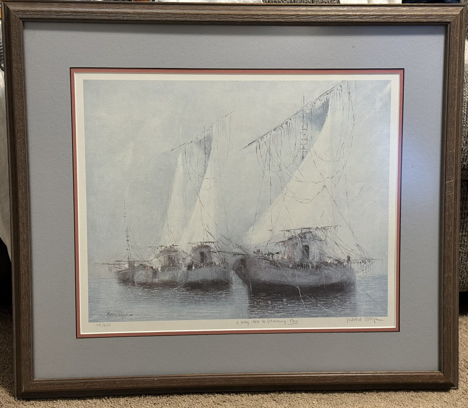 Vintage Lithograph SIGNED Moreno Ortega Ltd /650 May 6, 1986 Paco Sailboat 27.5”