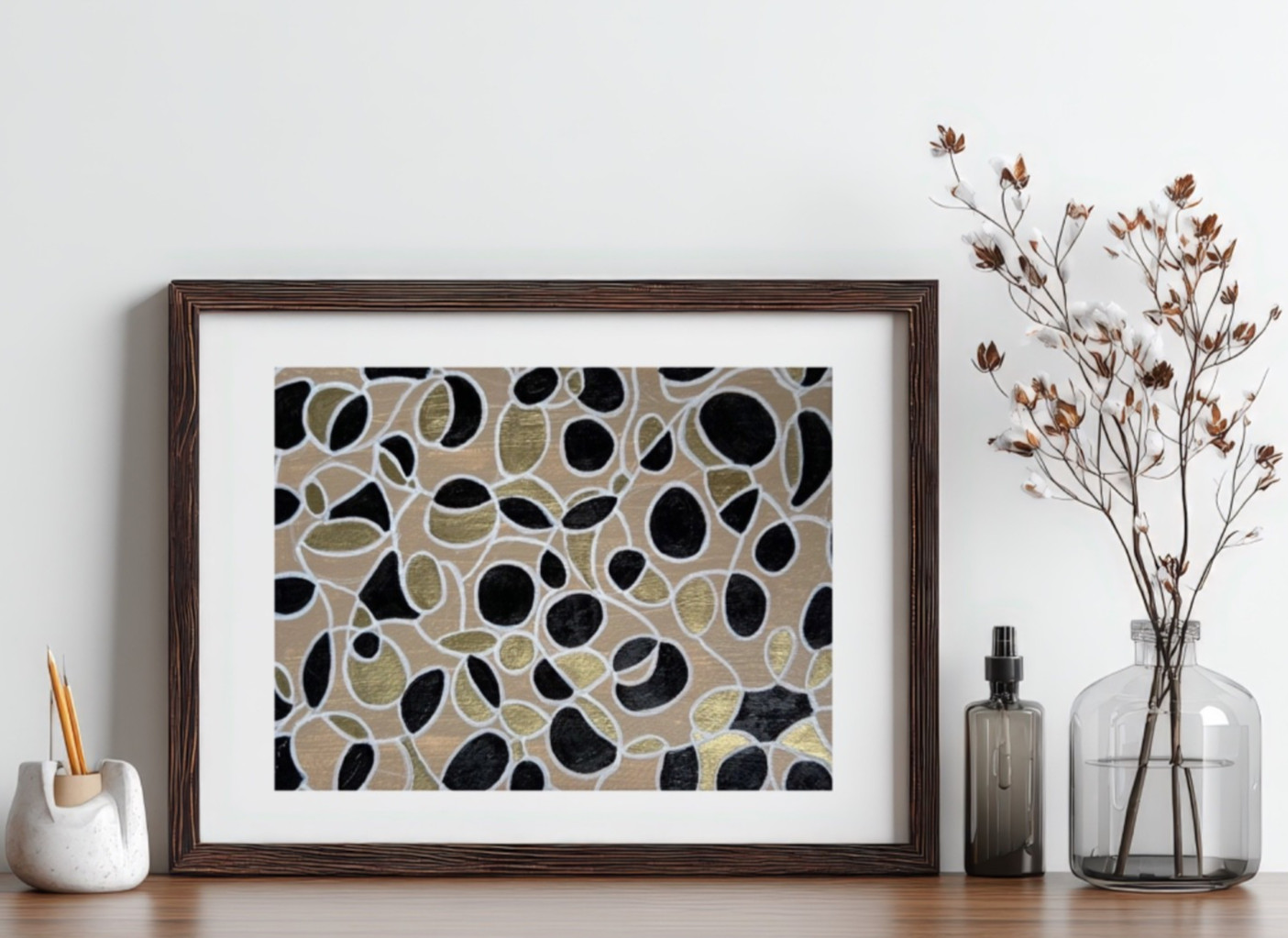 Painting Original Abstract Art Matted 11×14 Modern Acrylic Black Gold Jimarieart