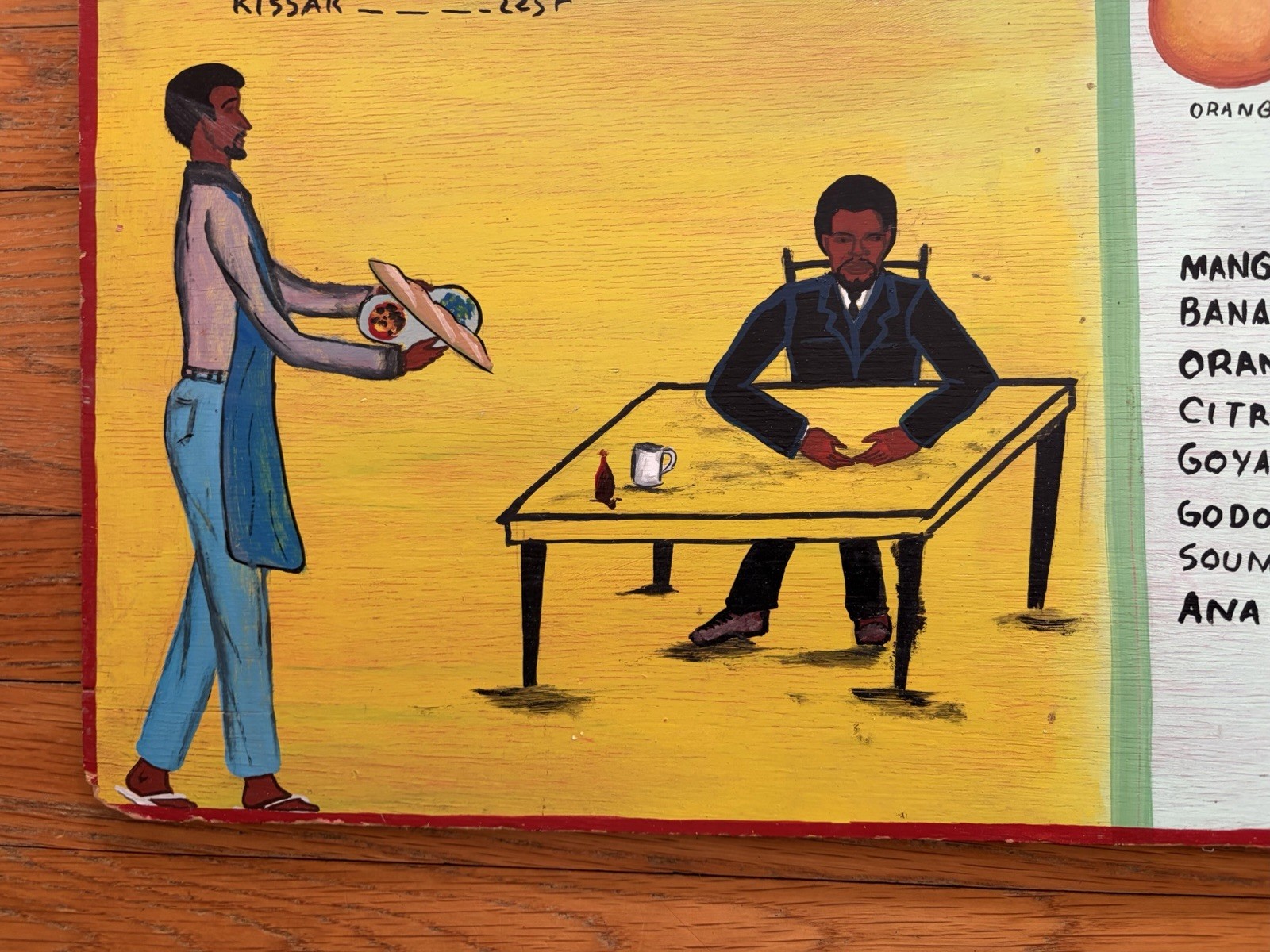 Vintage Handpainted Restaurant Menu Sign African Folk Art Signed Abdoulaye Gumar